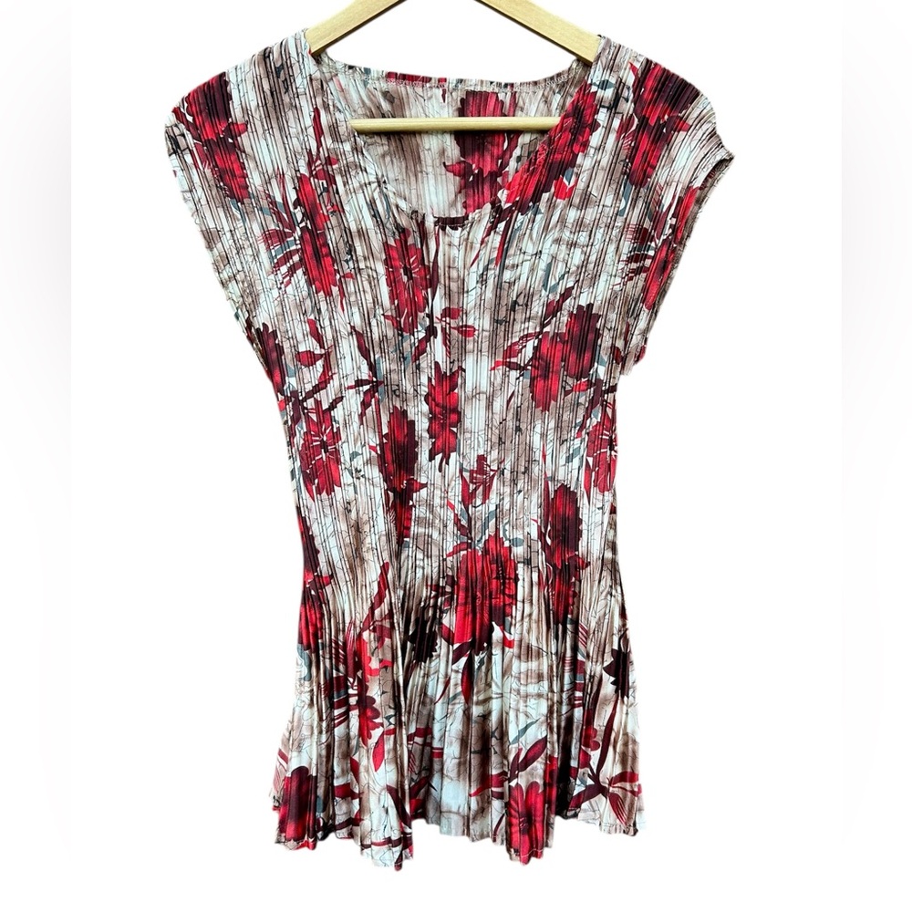 Satin Shirt Mini Pleats Dainty Floral Coquette Top Cap Sleeve Shirt Accordion